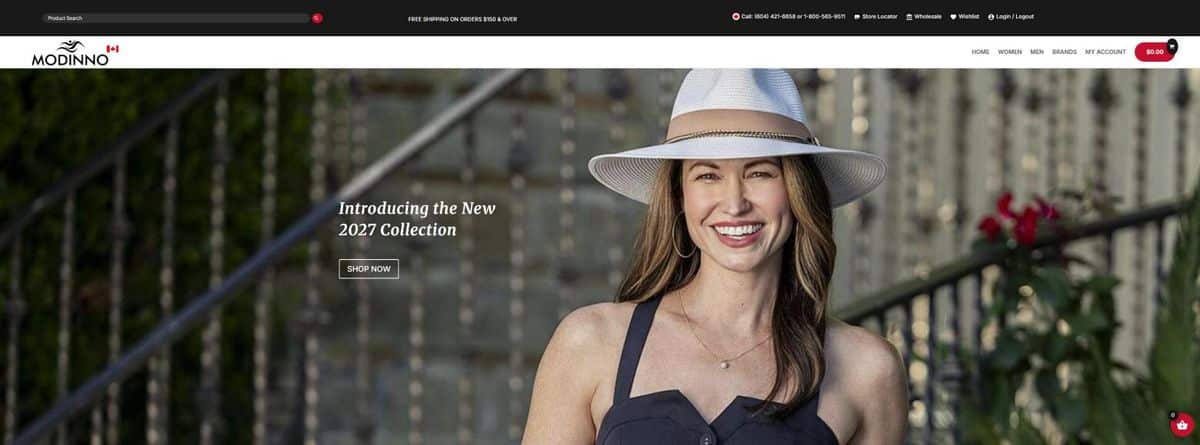 Modinno home page showing the 2027 hat collection