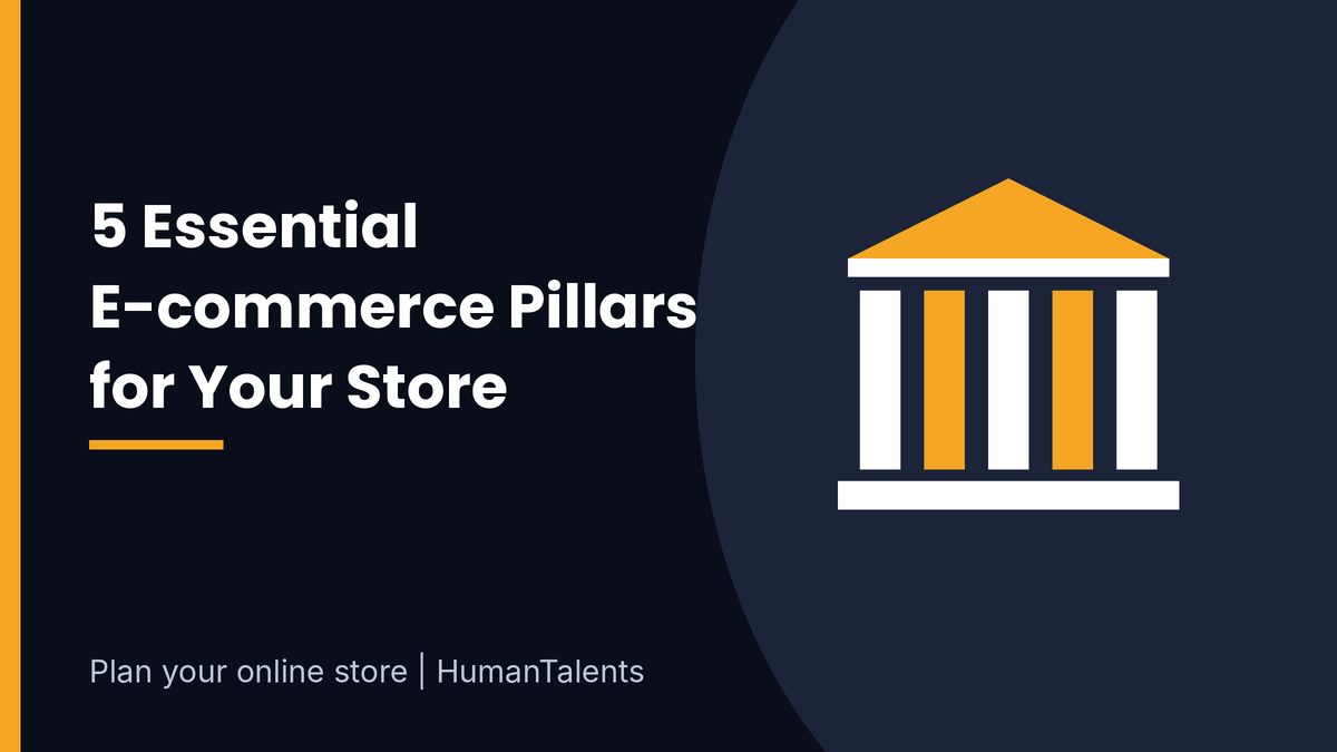 Illustration of a classical building with five columns representing the five essential pillars of a successful e-commerce store